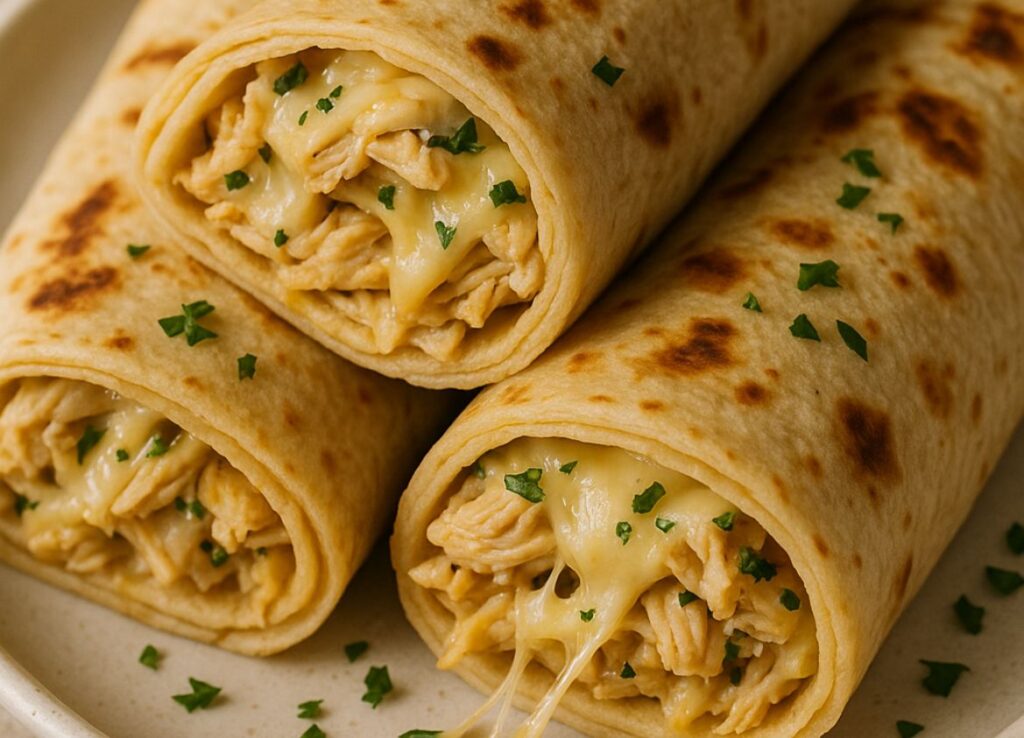 Ooey Gooey Cheesy Garlic Chicken Wraps